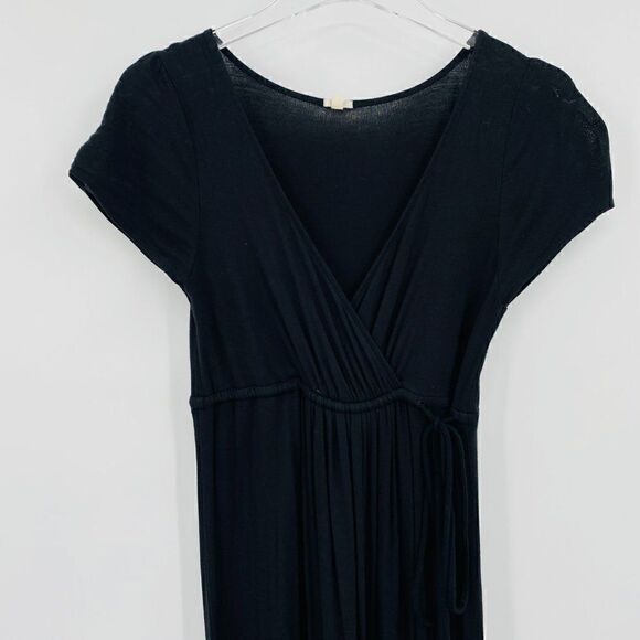 J. Crew Size Small Black Short Sleeve Belted Jersey Knit Casual Midi Dress - Picture 2 of 9
